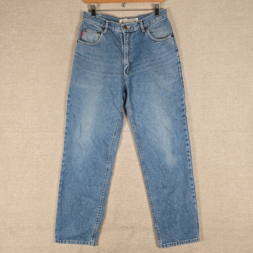 Vintage 90s Bugle Boy Jeans Womens 30x29 Blue Denim High Rise Mom Tapered Leg